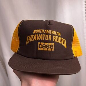Vintage 80's Case North American Excavator Rodeo Trucker Yellow Mesh Made USA